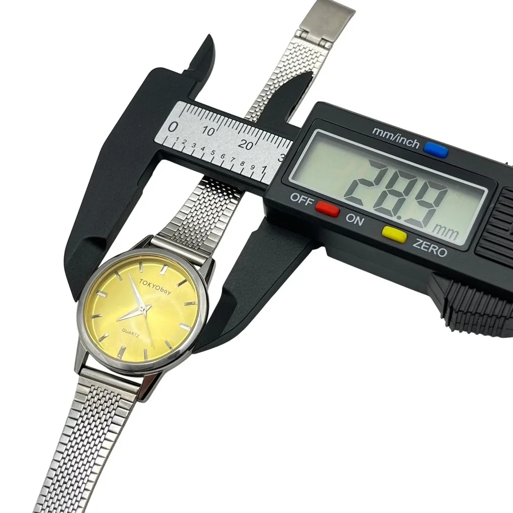 TOKYObay Silver Mesh Watch‎ Yellow Sunray Dial Stainless Steel Analog Quartz